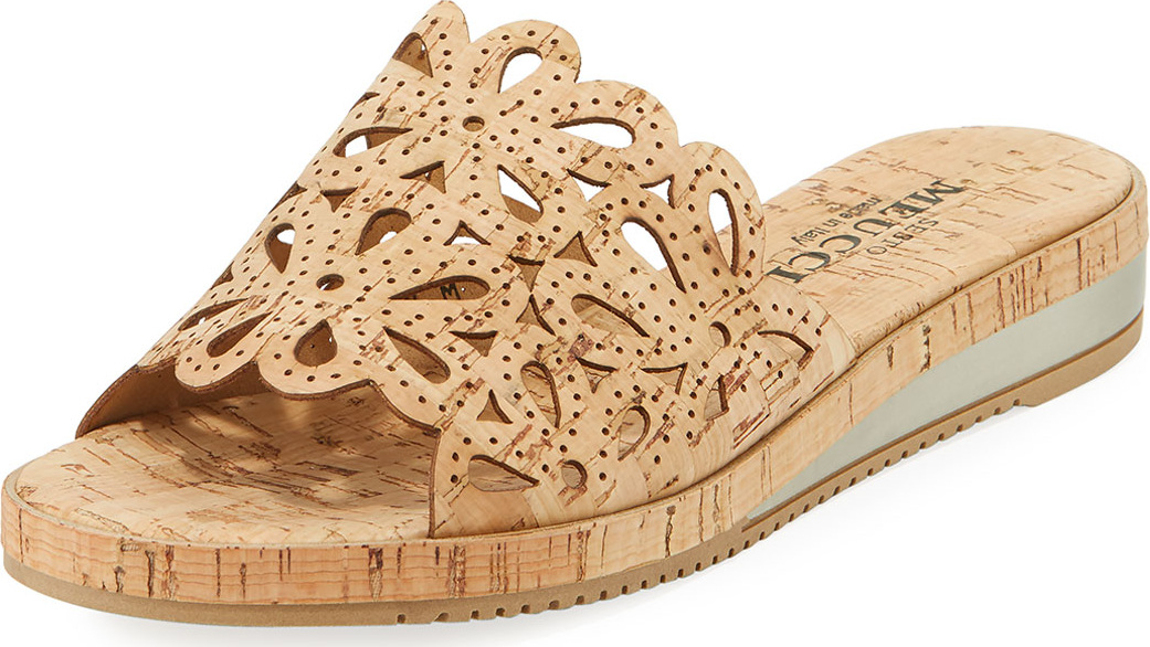 Sesto Meucci Senna Floral-Cut Cork Slide Sandal