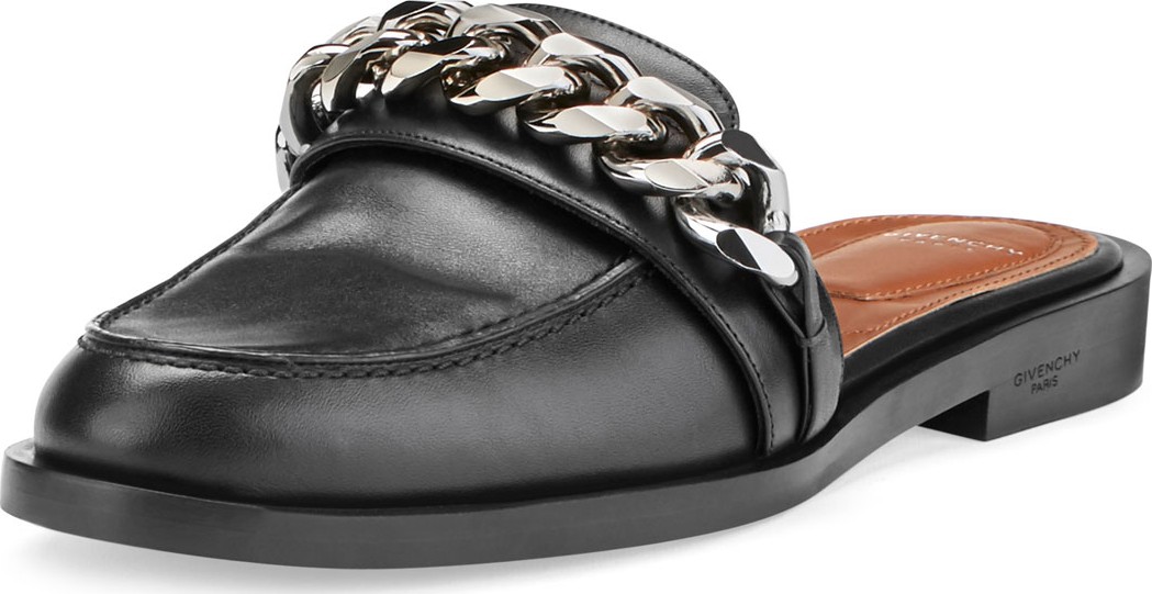 Givenchy Chain Leather Loafer Mule, Black