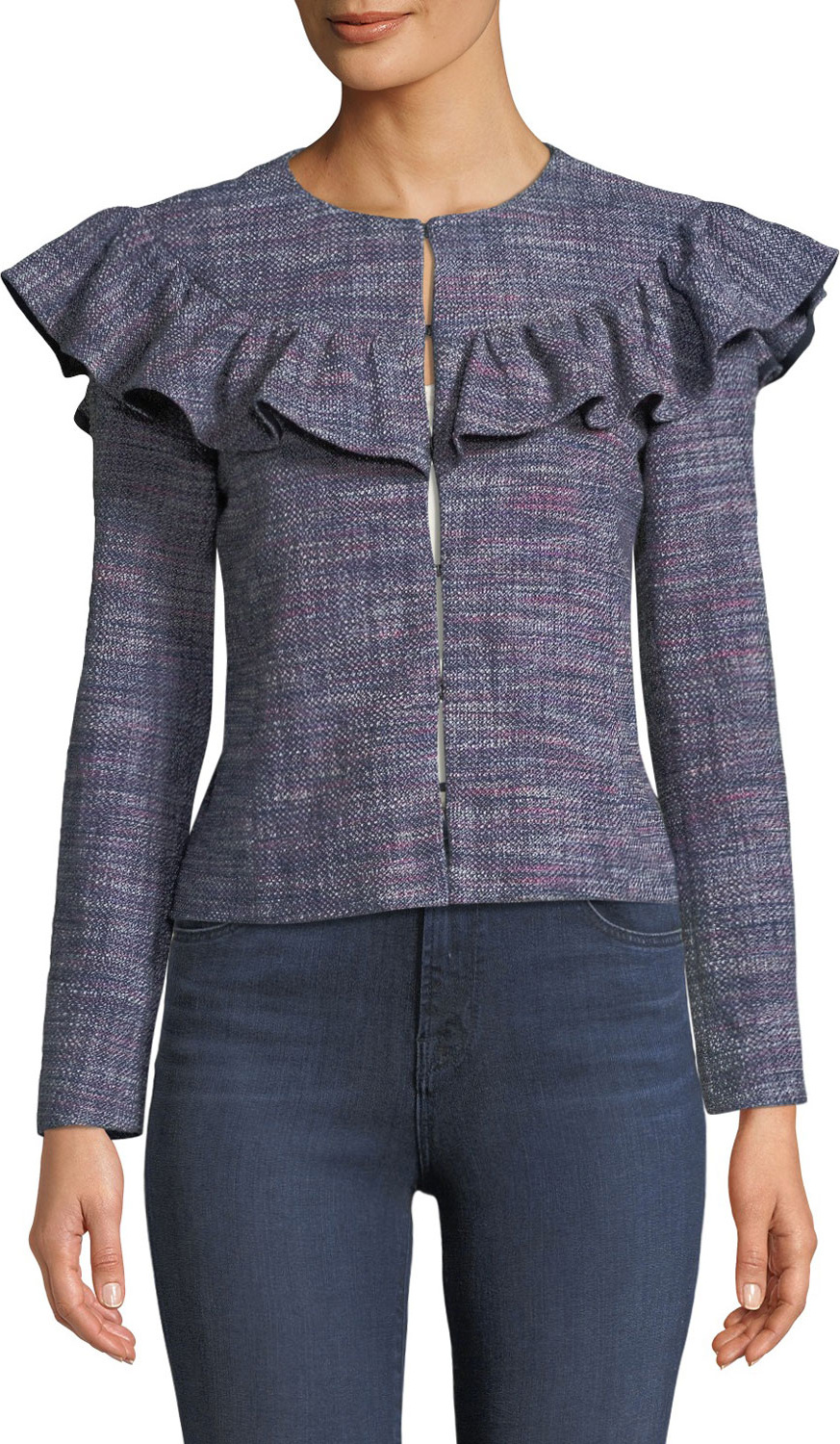 Rebecca Taylor Tweed Long-Sleeve Ruffle Jacket