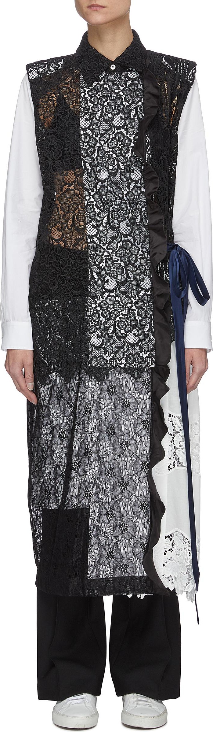 Toga Panelled ruffle trim lace dress