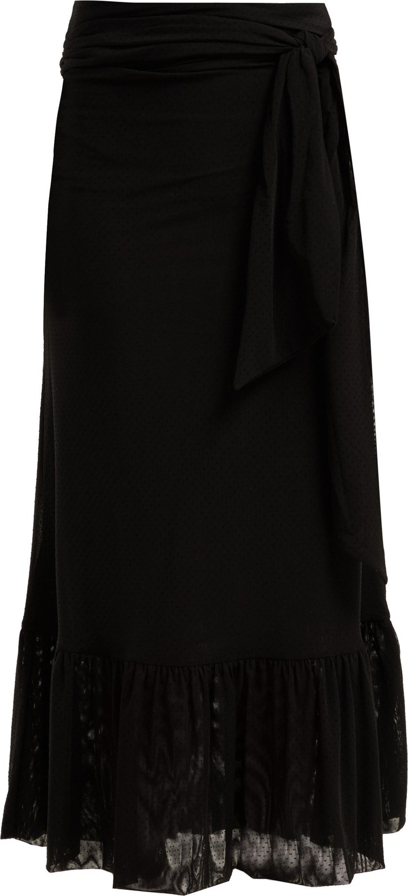 Ganni Polka-dot tiered stretch-mesh skirt