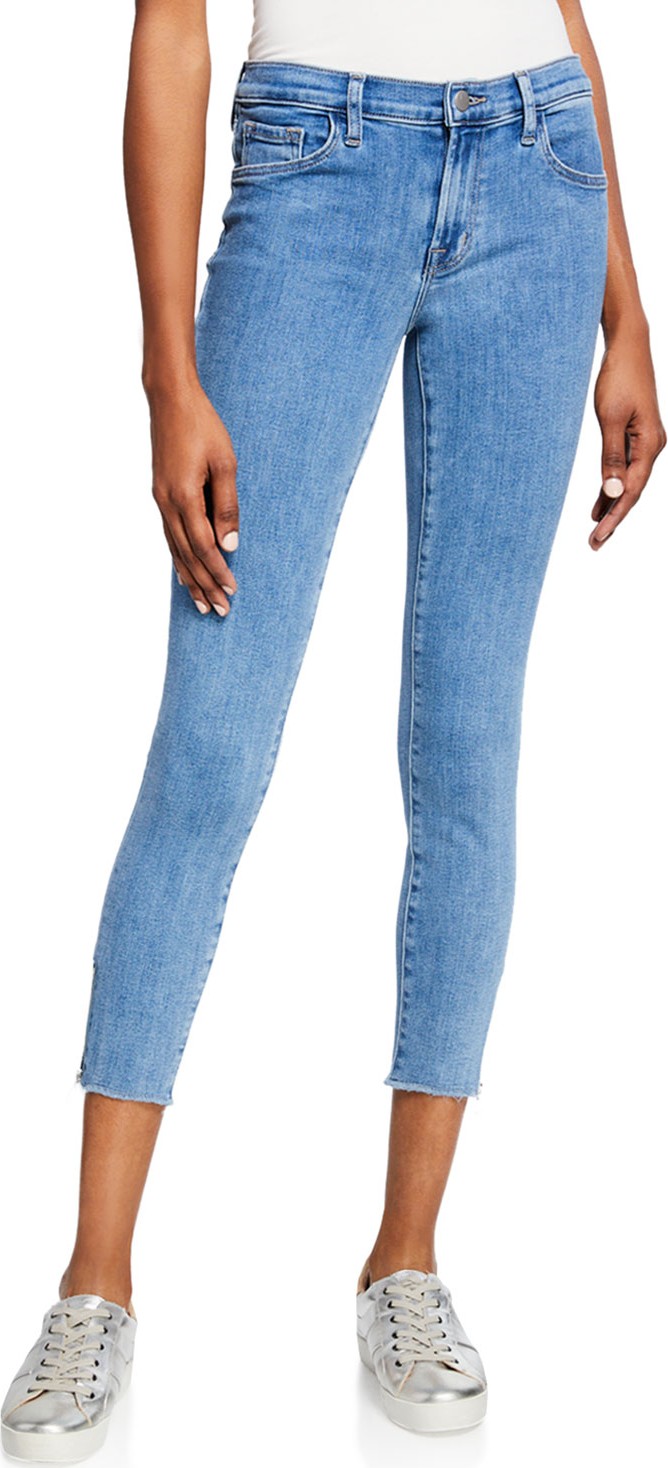 J BRAND 835 Mid-Rise Crop Skinny Jeans with Frayed Hem