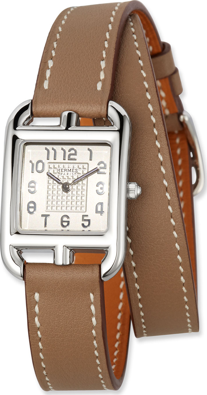 HERMÈS Cape Cod PM Stainless Steel & Double Tour Leather Strap Watch