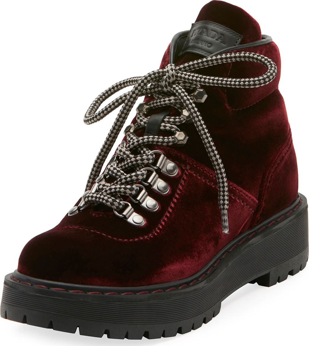Prada Velvet Lace-Up Combat Boot