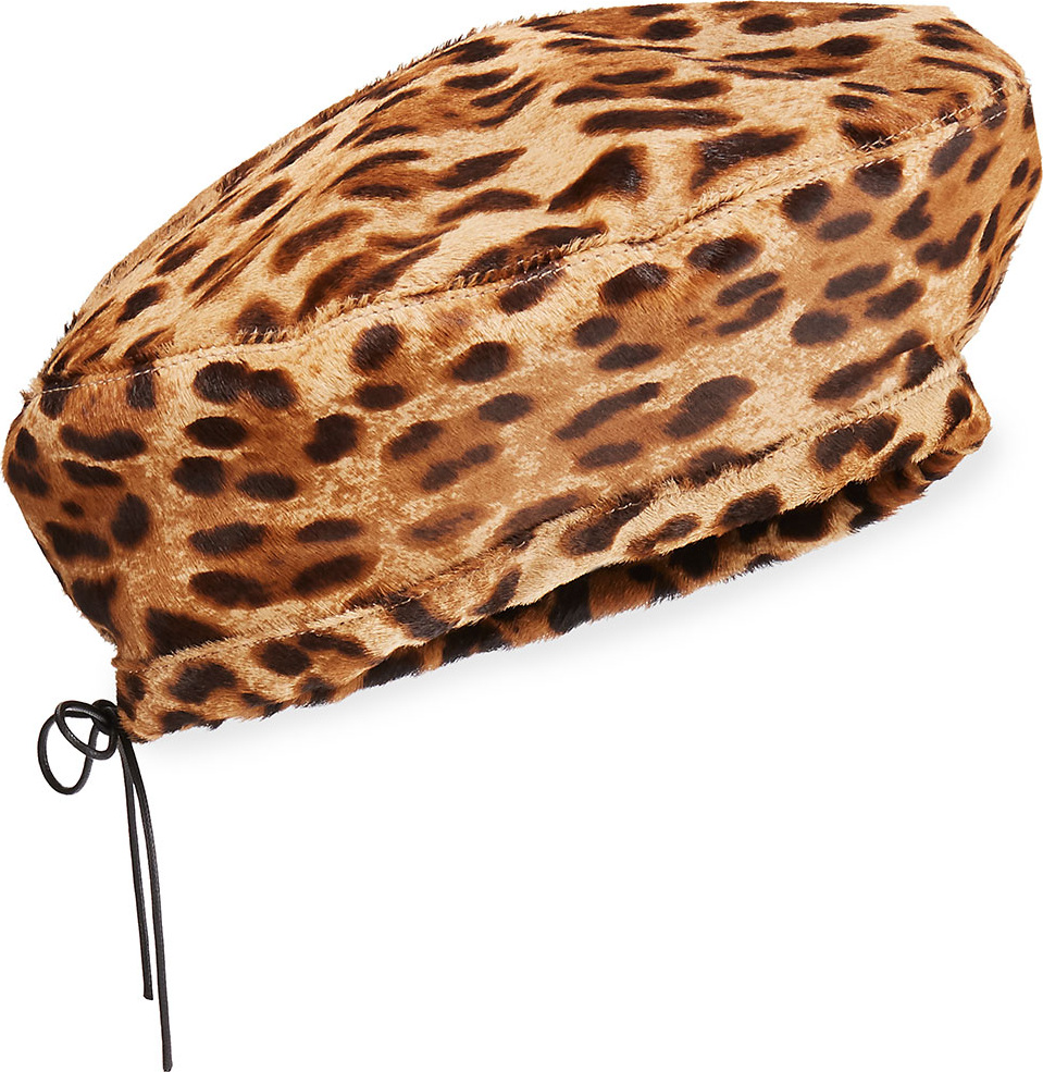 Marzi Leopard-Print Calf Hair Beret