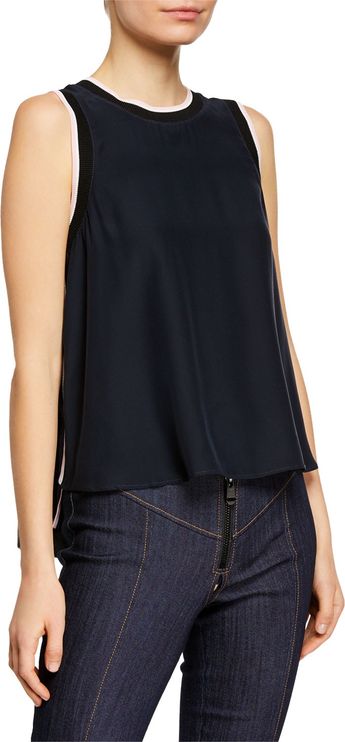 Cinq A Sept Nicola Striped-Trim Sleeveless Top