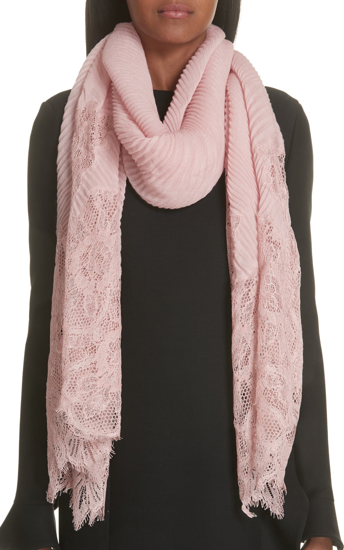 Valentino Plissé Lace Trim Scarf