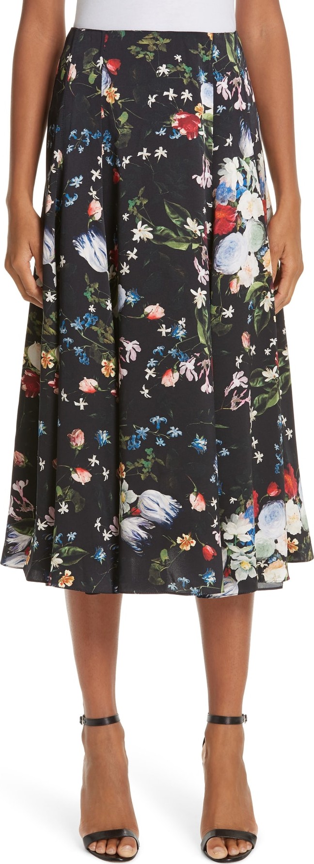 Erdem Floral Silk Satin Midi Skirt