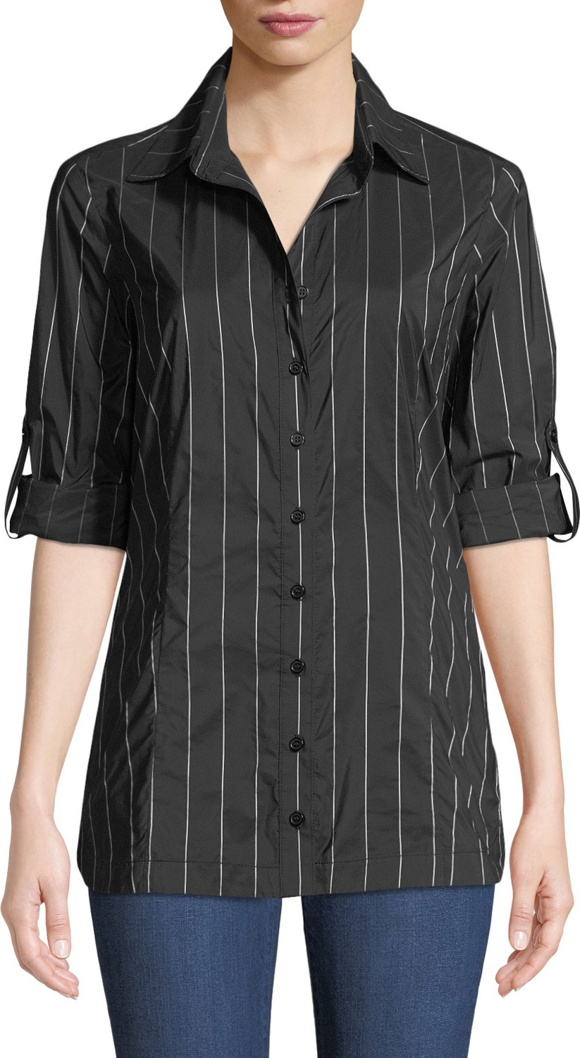 Finley Joey Long-Sleeve Button-Front Pinstripe Tech-Fabric Shirt