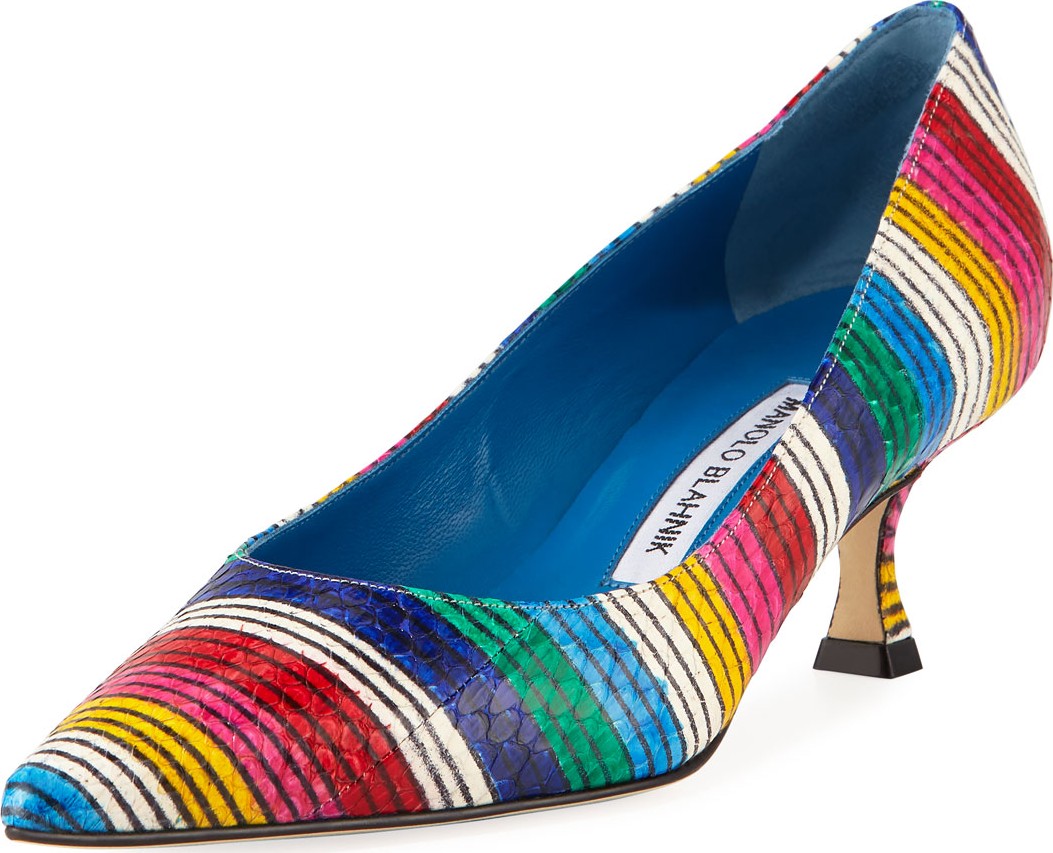 Manolo Blahnik Srila Striped Snakeskin Pumps