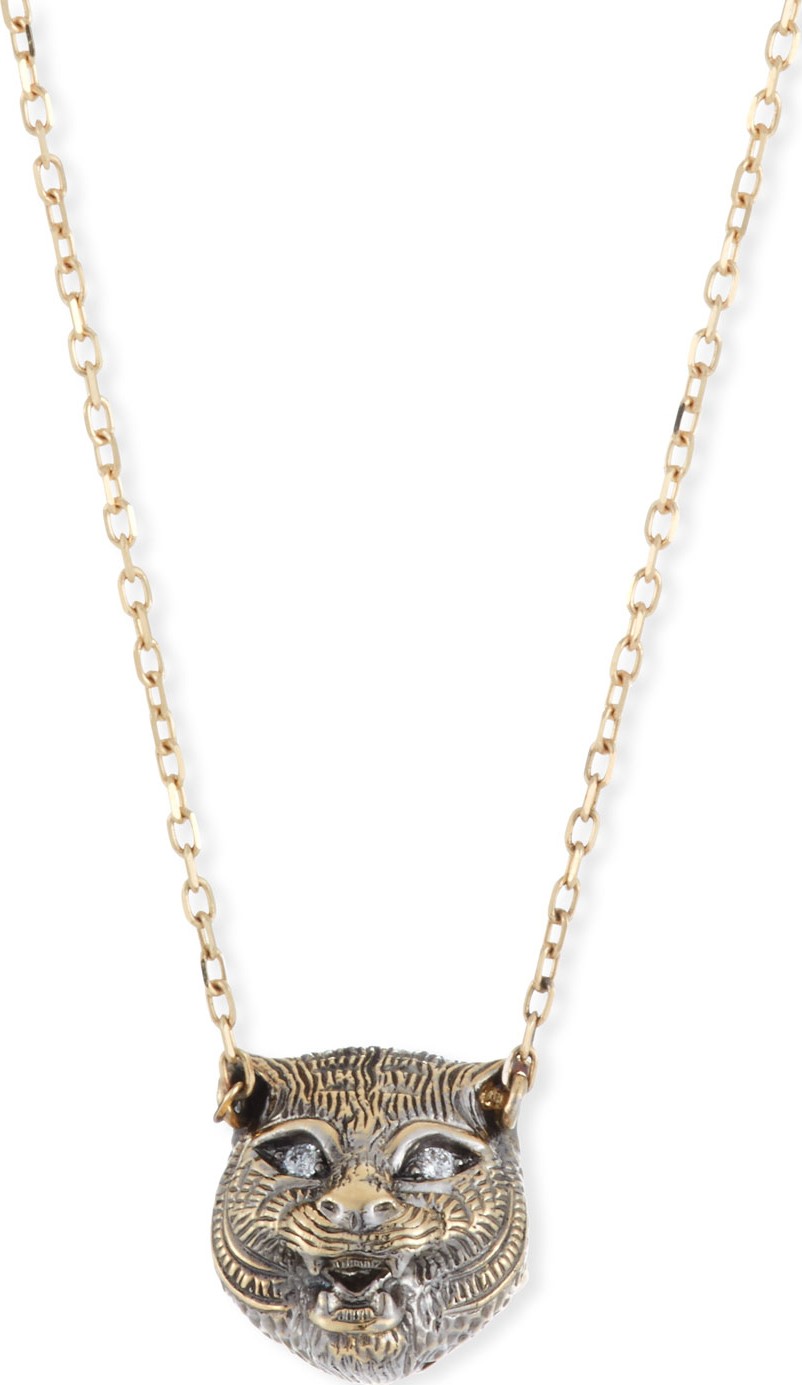 Gucci 18k Gold Le Marche des Merveilles Onyx Feline Necklace