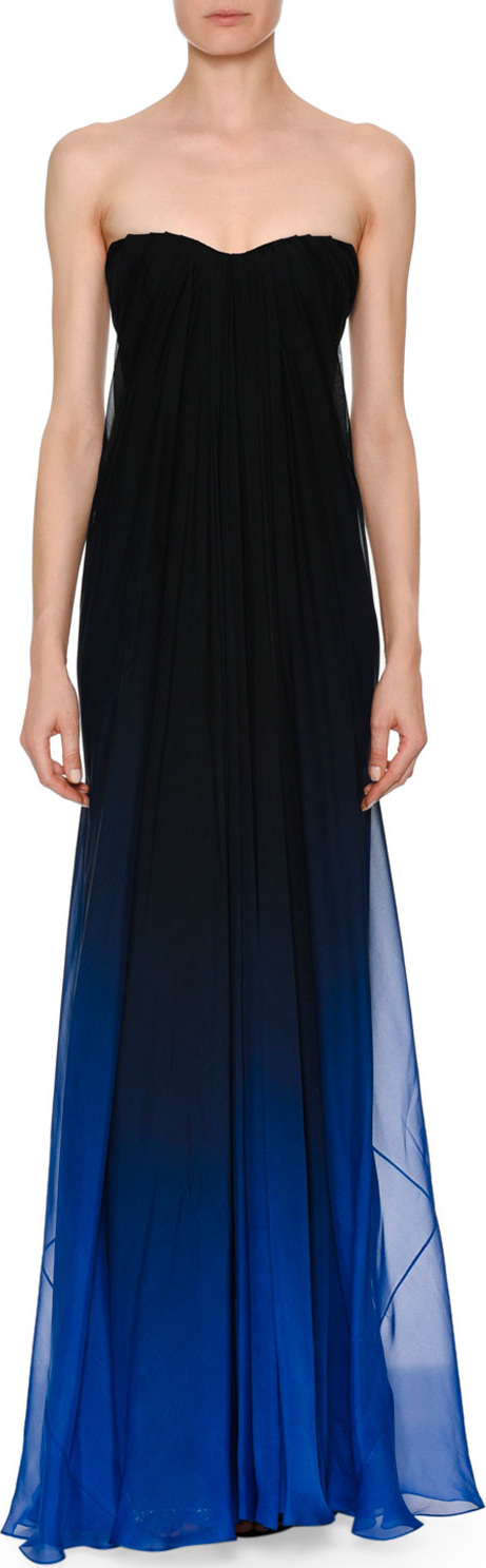 Alexander McQueen Strapless Sweetheart Chiffon Degrade Column Evening Gown