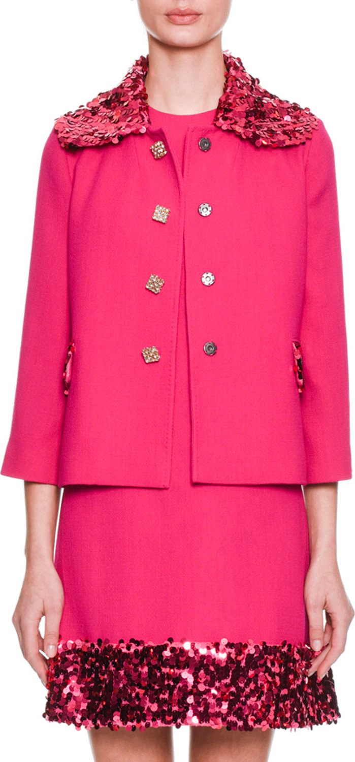 Dolce & Gabbana Jewel-Button Bracelet-Sleeve Wool-Blend Jacket w/ Sequin Jacket