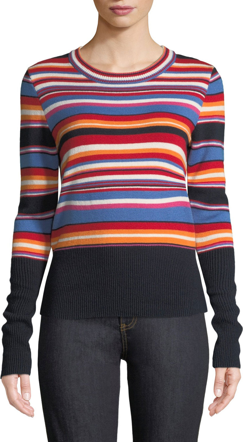 Tory Burch Striped Long-Sleeve Ribbed Sweater