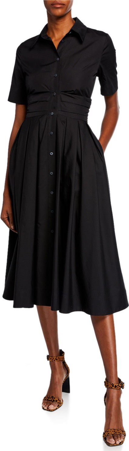 DIANE von FURSTENBERG Claire Short-Sleeve Pleated Cotton Shirt Dress