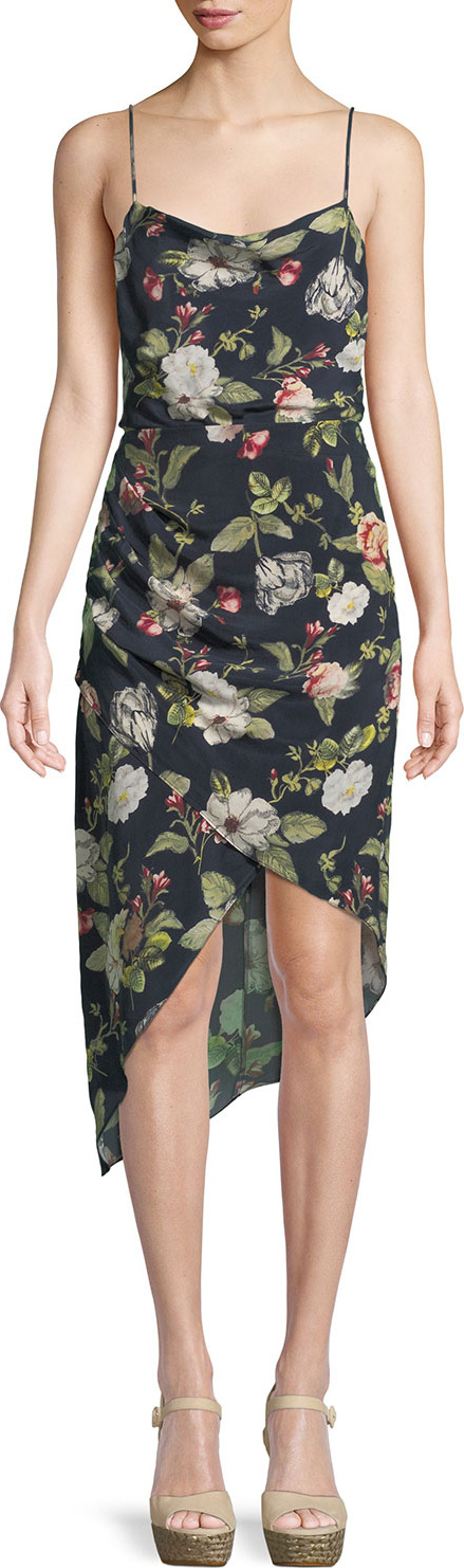 Alice + Olivia Reena Draped Floral Open-Back Dress