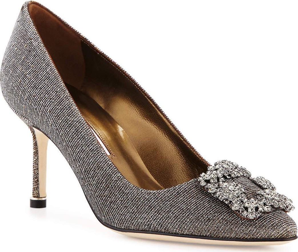 Manolo Blahnik Hangisi Glitter Fabric 70mm Pump, Bronze
