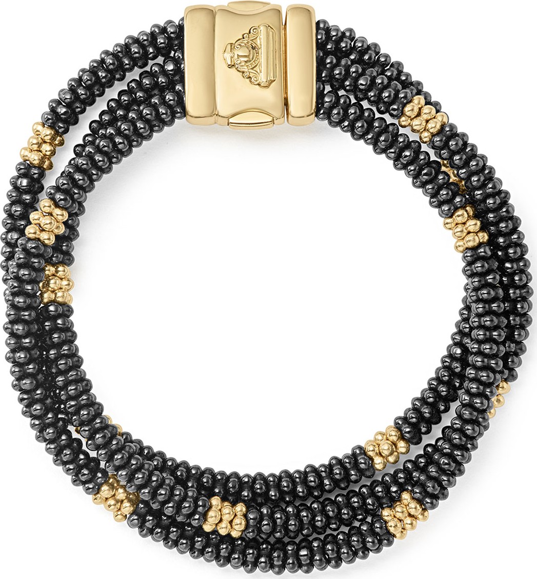 LAGOS Three-Strand Black Caviar & 18K Gold Bracelet