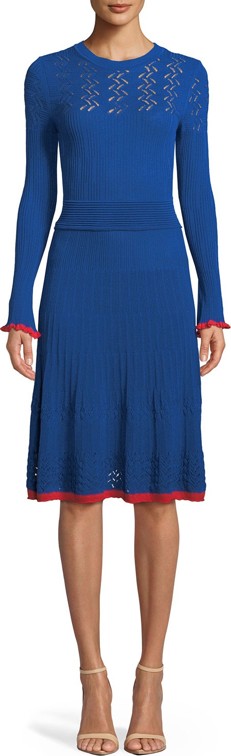 Pinko Long-Sleeve Knit Scoop-Neck Midi Dress