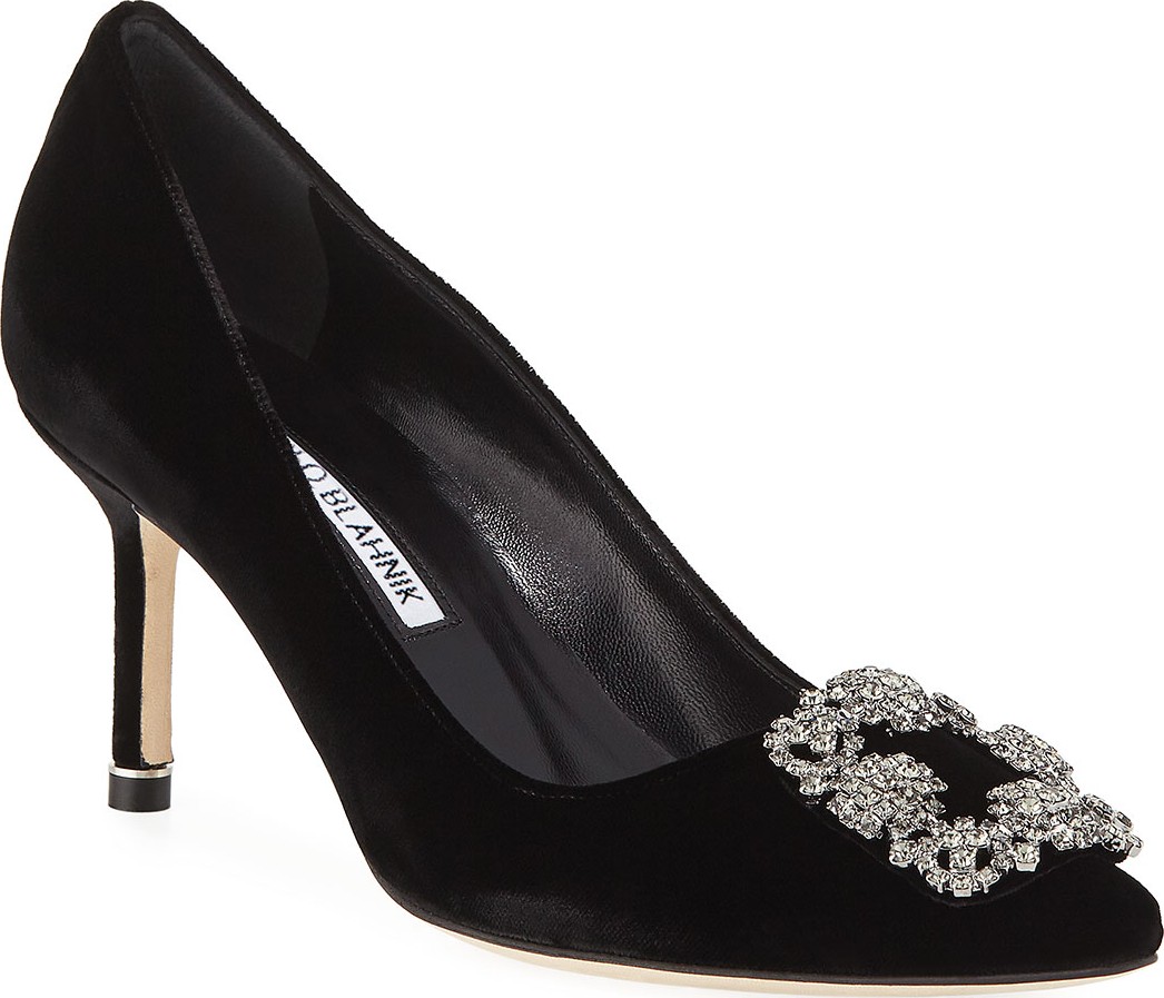 Manolo Blahnik Hangisi Crystal-Buckle Velvet 70mm Pump