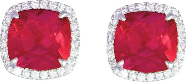 Frederic Sage 18k White Gold Ruby Cushion & Diamond Earrings