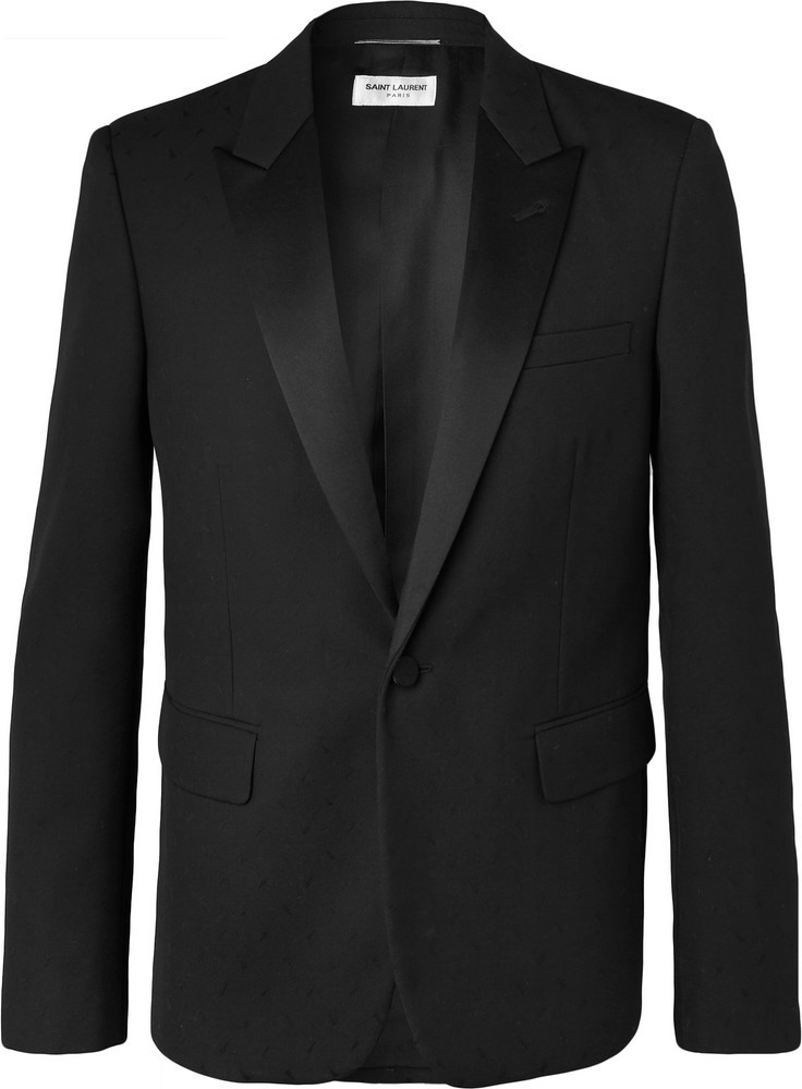 Saint Laurent Black Slim-Fit Satin-Trimmed Virgin Wool-Jacquard Tuxedo Jacket