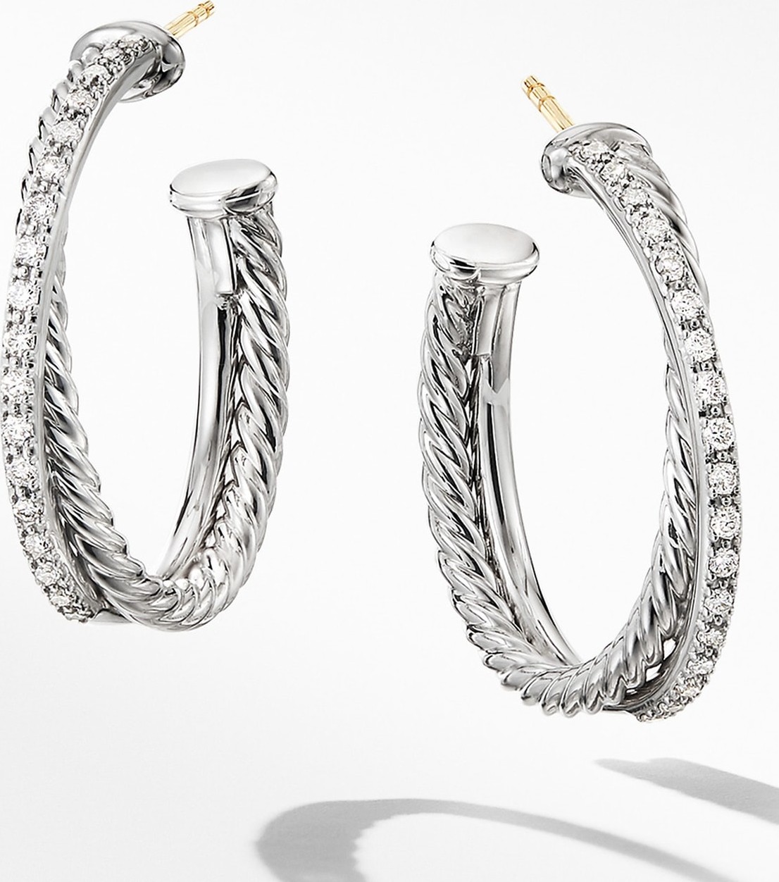 David Yurman Crossover Medium Hoop Earrings with Diamonds