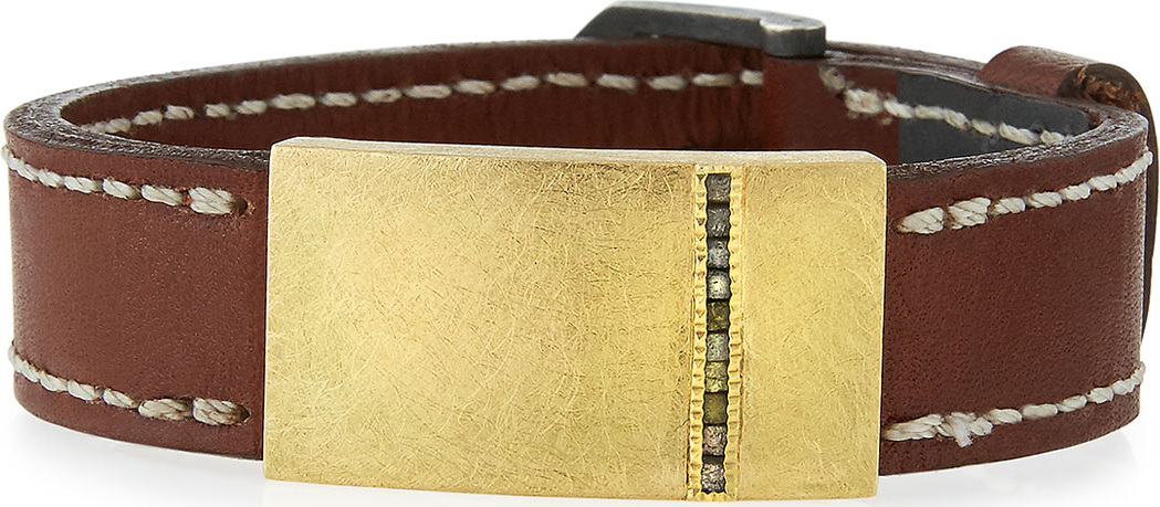 Todd Reed Silver, Leather & Raw Diamond Buckle Bracelet