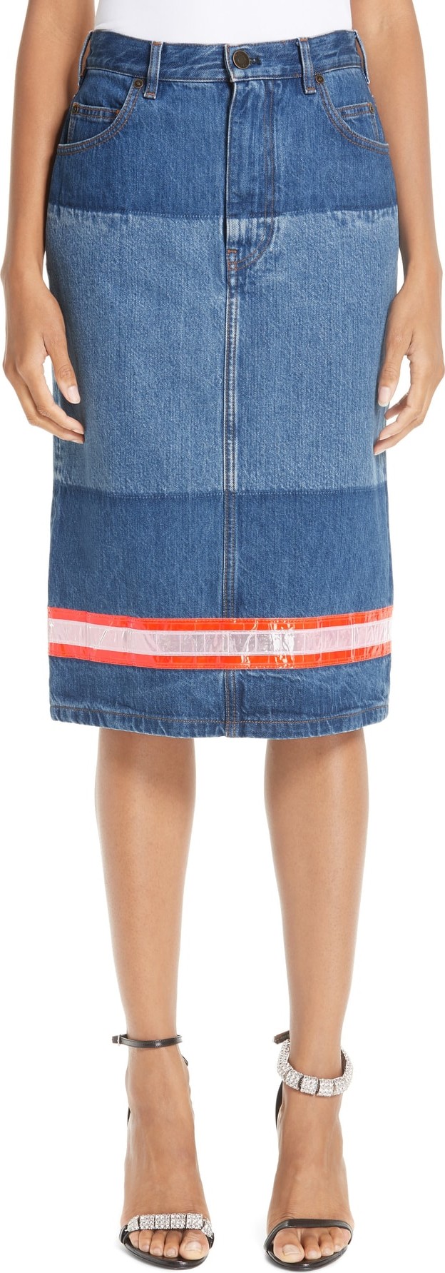 Calvin Klein 205W39NYC Reflective Stripe Mixed Wash Denim Skirt