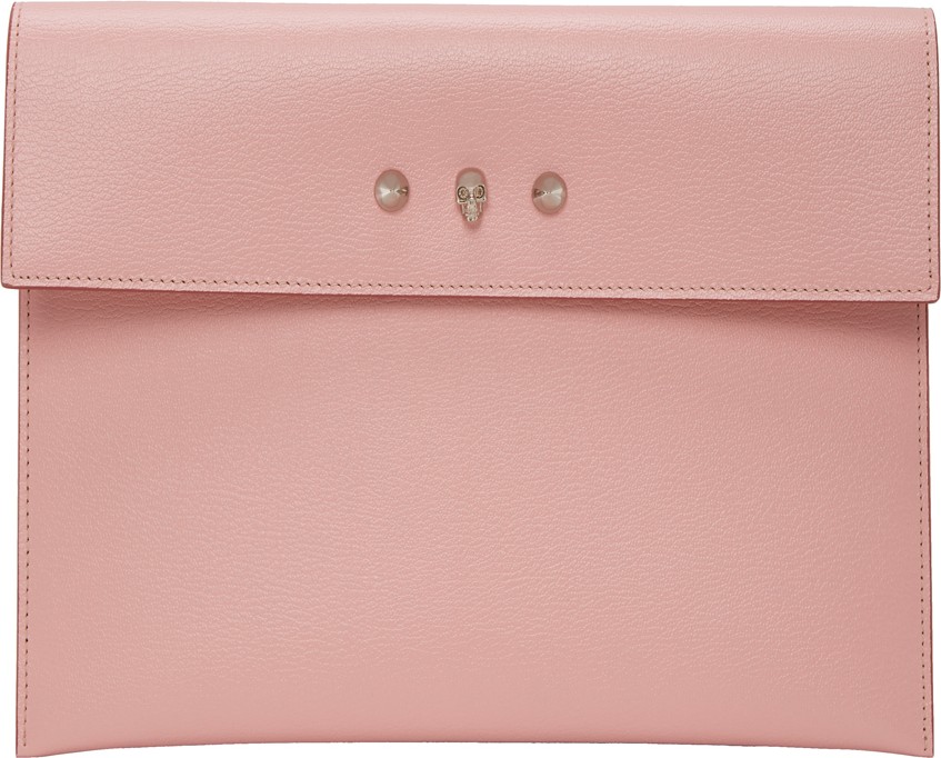 Alexander McQueen Pink Skull Studs Envelope Pouch