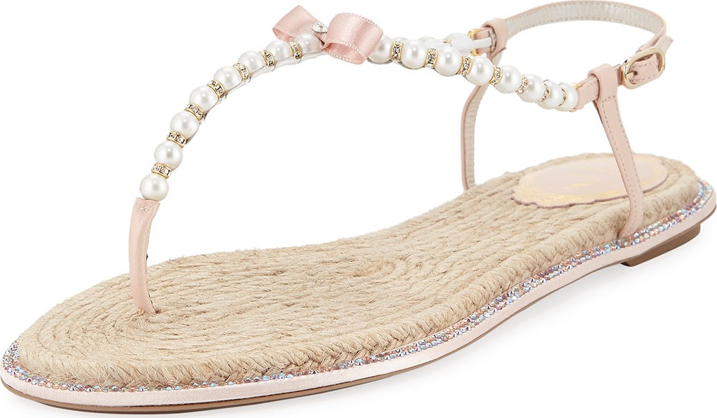 Rene Caovilla Pearly Flat Thong Sandals