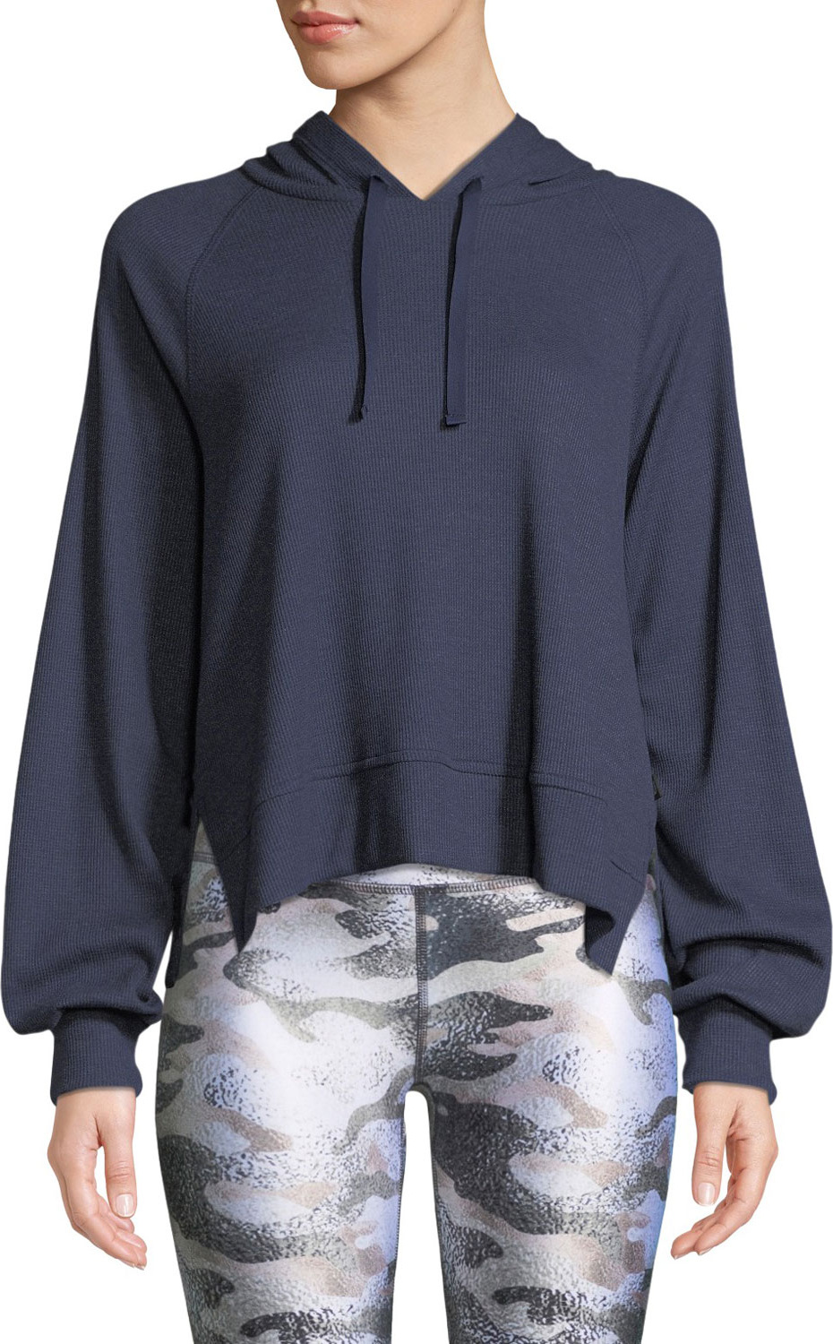 Terez Waffle-Knit Long-Sleeve Pullover Hoodie