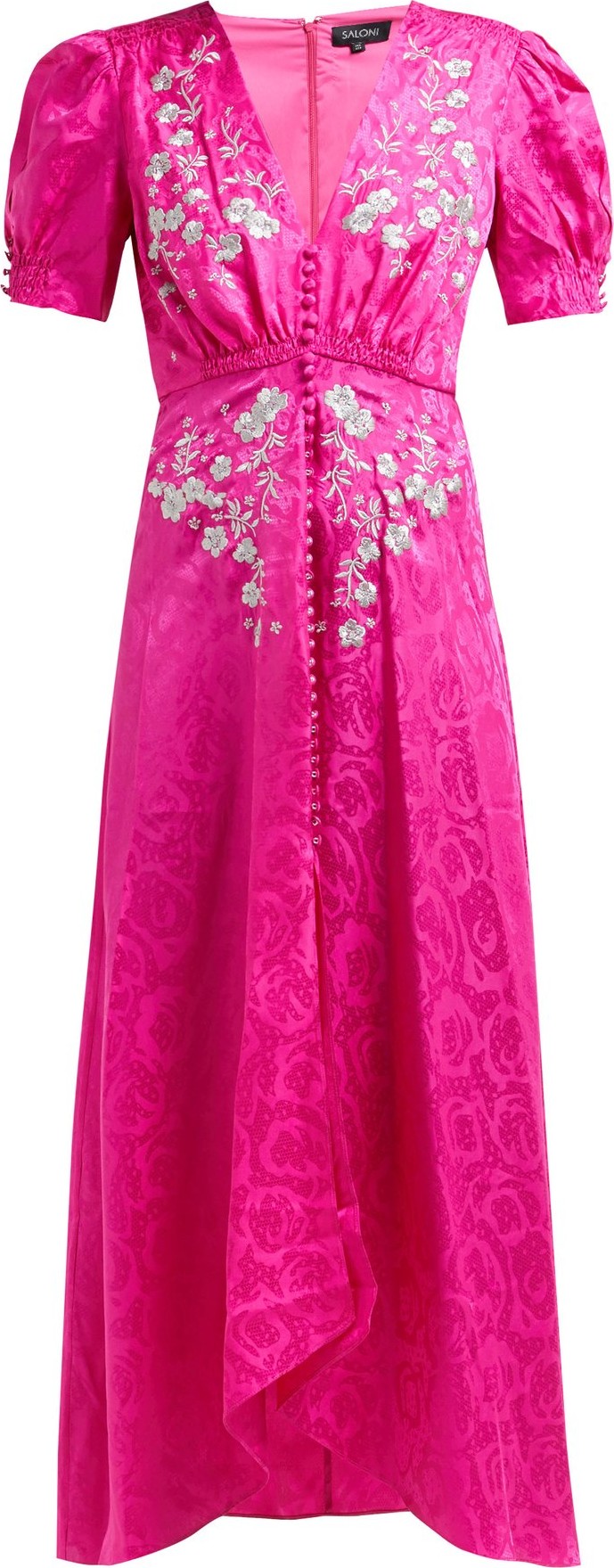 Saloni Lea floral-embroidered silk dress