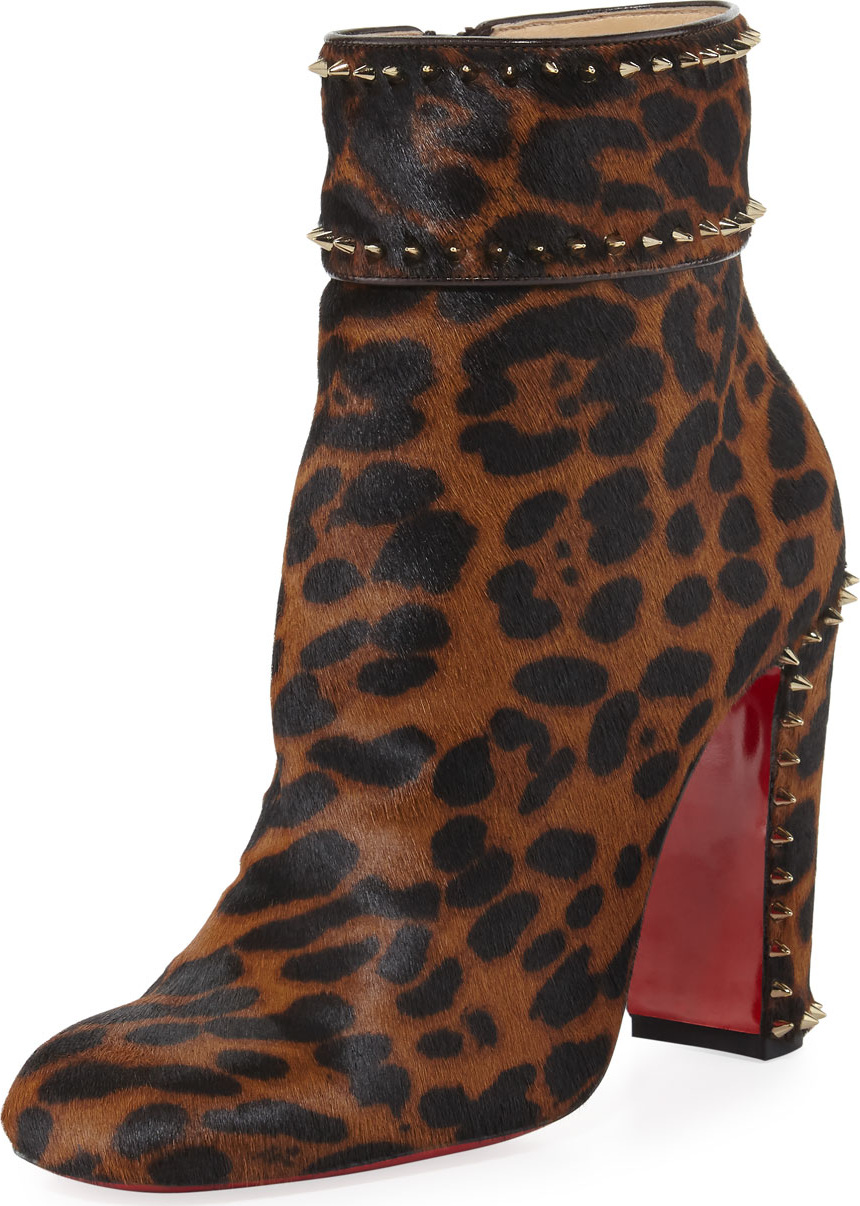 Christian Louboutin Cadra Spiked 100mm Red Sole Bootie, Cheetah