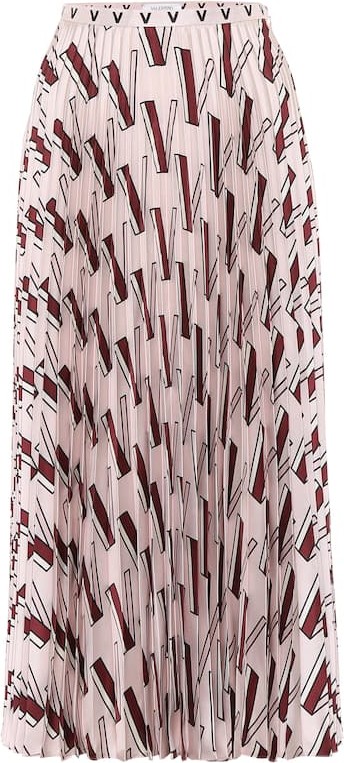 Valentino Printed pleated silk midi skirt