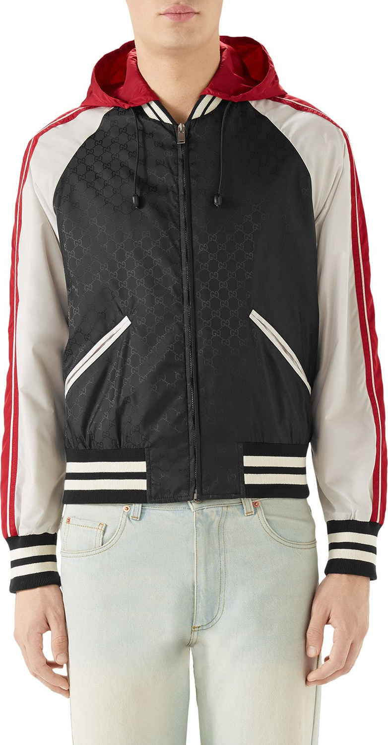 Gucci Men's Tricolor Hooded Bomber Jacket