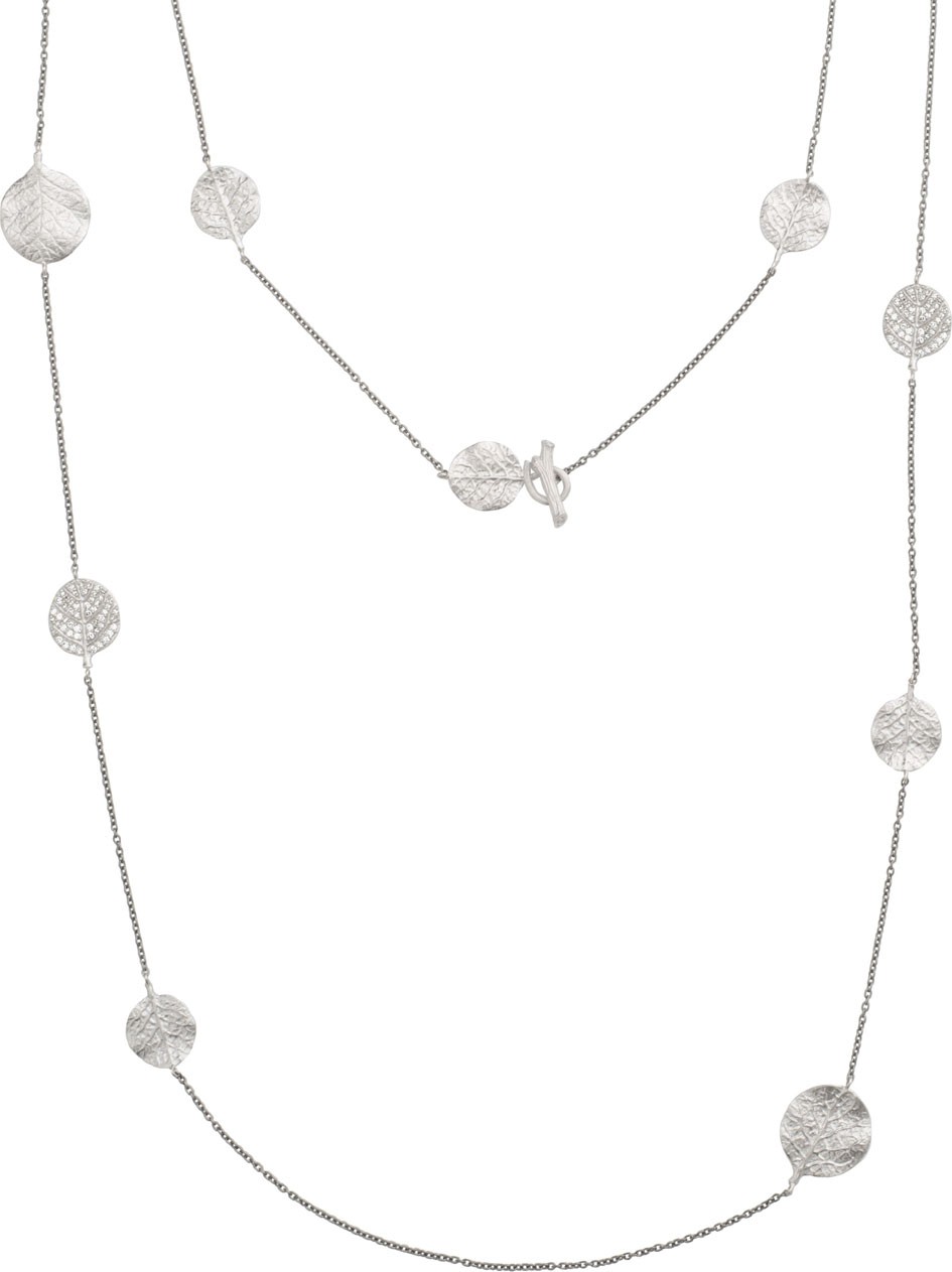 Michael Aram Botanical Leaf Long Diamond Station Rhodium Necklace, 42"L