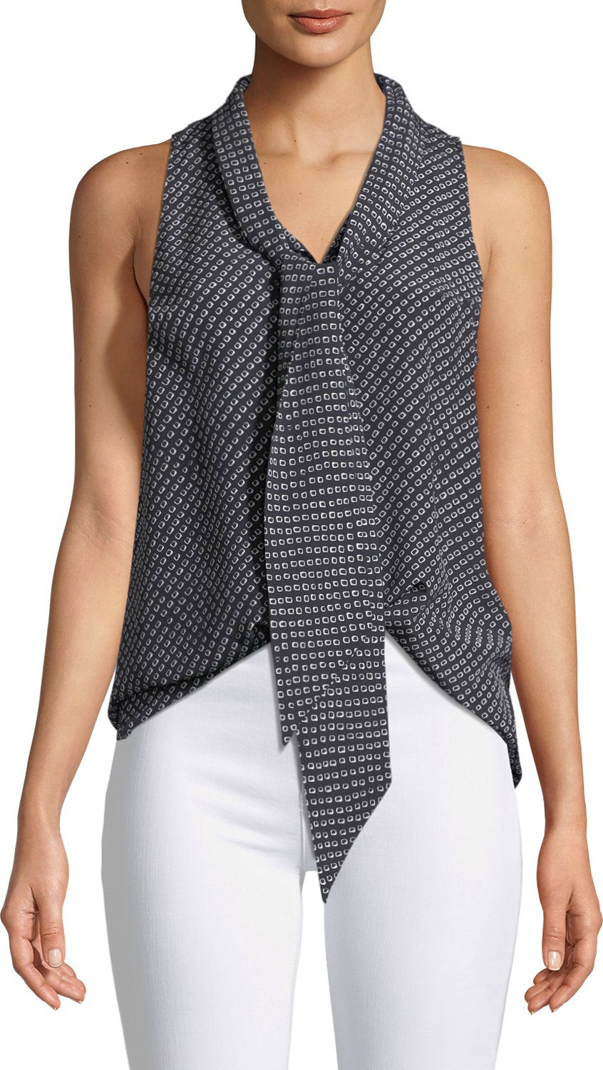 Theory Sleeveless Box Tile Crepe de Chine Scarf Shirt