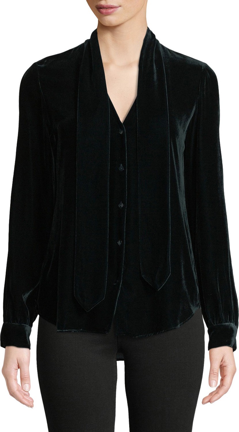 L'AGENCE Gisele Tie-Neck Velvet Button-Down Blouse