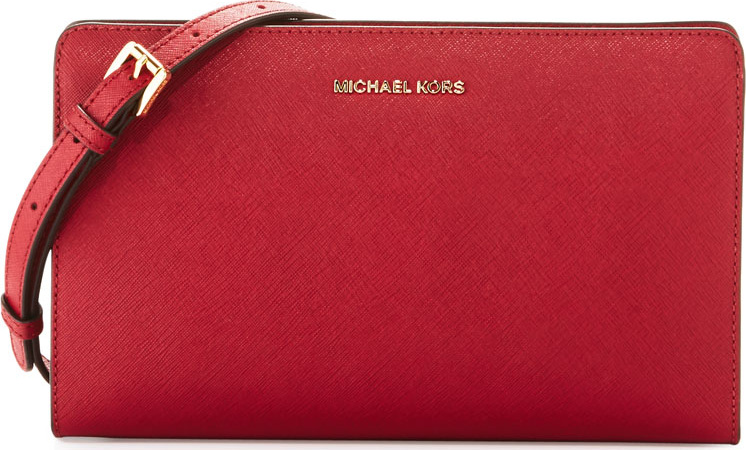 MICHAEL MICHAEL KORS Jet Set Large Leather Crossbody Clutch Bag