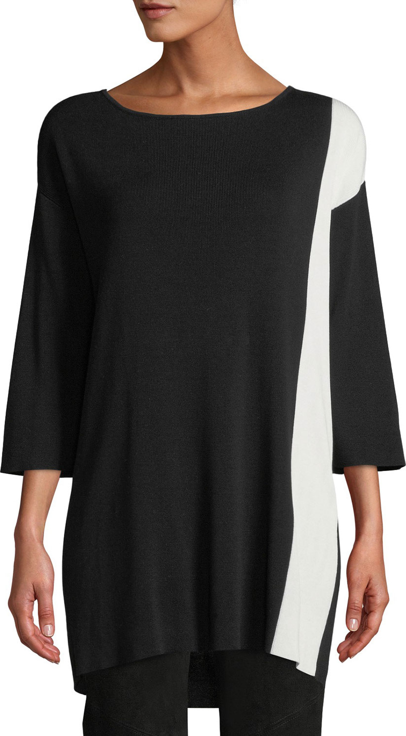 Eileen Fisher 3/4-Sleeve Colorblock Tunic Sweater