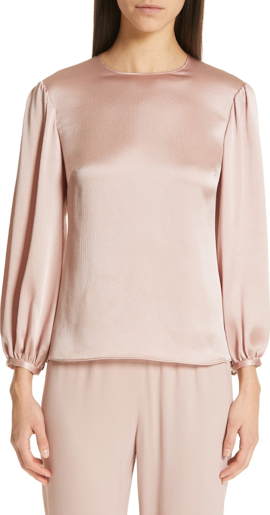 Mansur Gavriel Puff Sleeve Hammered Silk Blouse