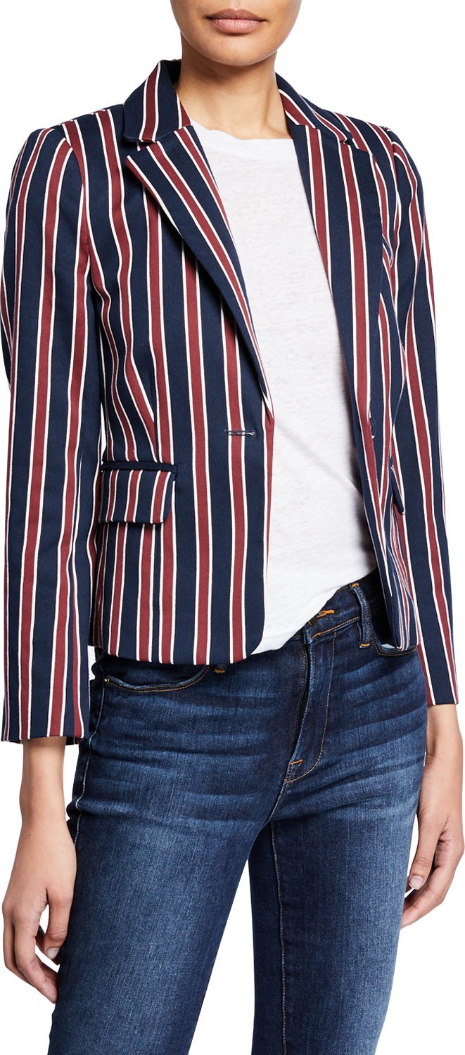 FRAME DENIM Shrunken Striped Cotton Single-Button Blazer