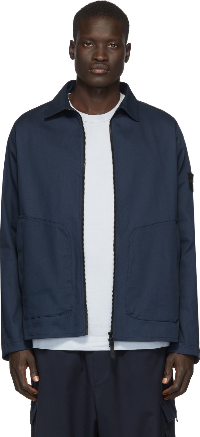 Stone Island Blue Zip-Up Overshirt Jacket Stone Island Blue Zip-Up Overshirt Jacket