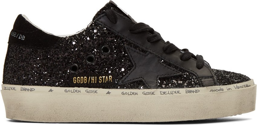 Golden Goose Deluxe Brand Black Glitter Hi Star Sneakers