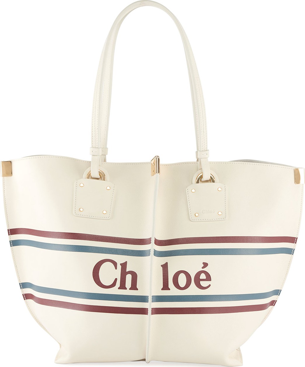 Chloe Vick Striped Logo Leather Tote Bag