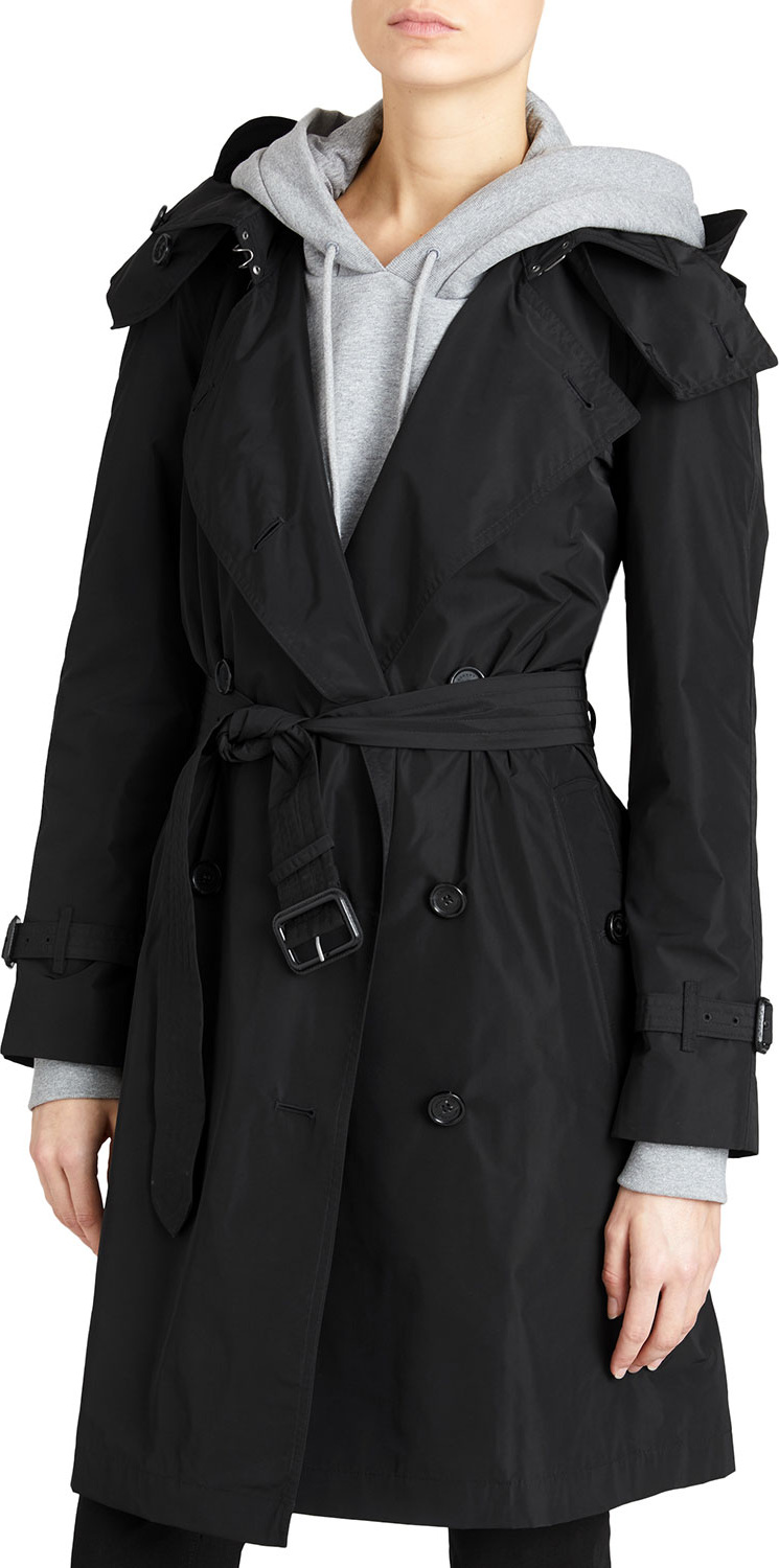 Burberry London England Amberford Packaway Rain Trench Coat, Black