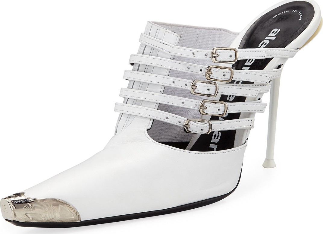 Alexander Wang Minna Strappy High-Heel Metal-Toe Goatskin Mules