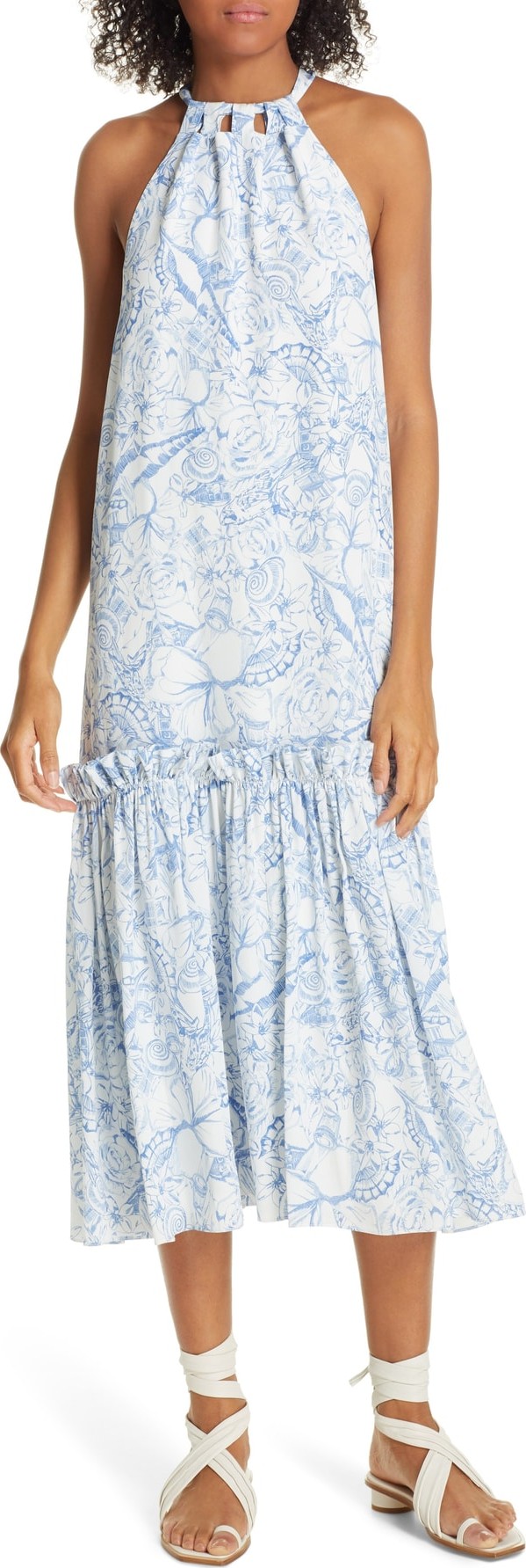 Tibi Isa Toile Print Silk Midi Dress