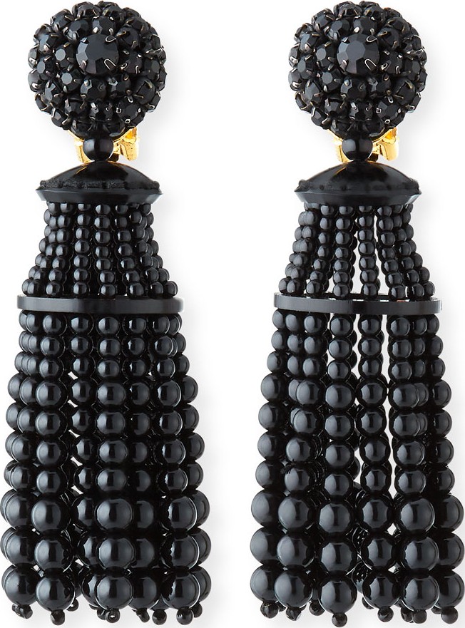 Oscar De La Renta Short Beaded Clip-On Drop Earrings